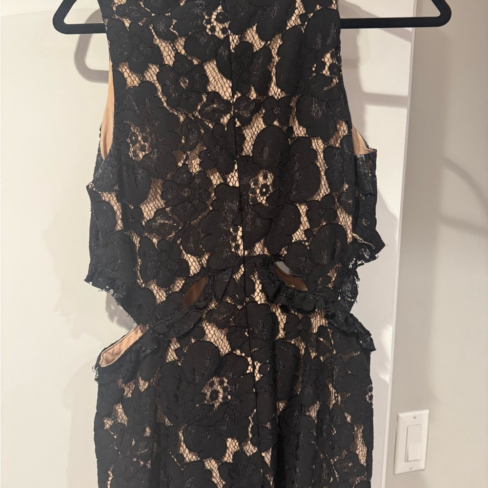 Wayf Black Floral Lace Backless Dress